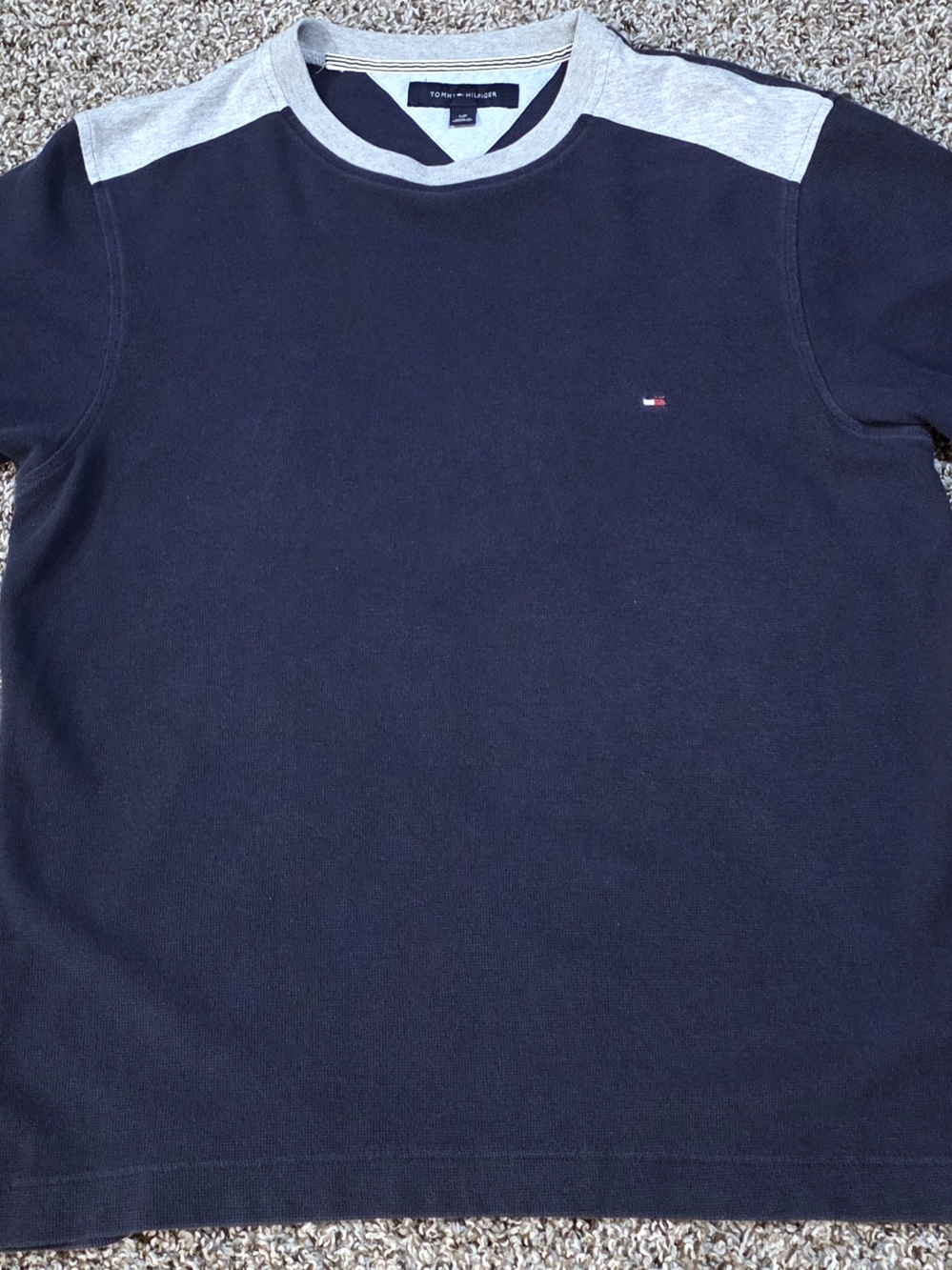 Tommy Hilfiger Navy Crewneck Sweatshirt with Grey Shoulder Panels